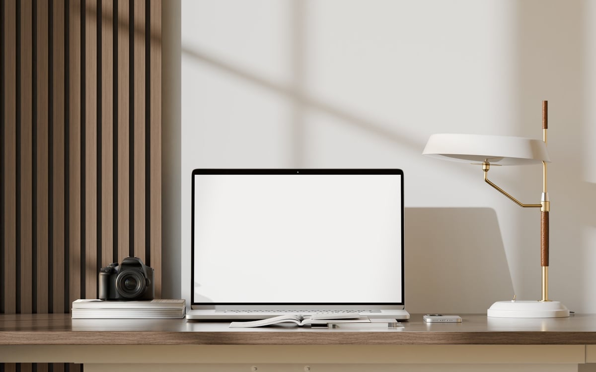 modern home office workspace featuring clean website design