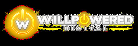 Willpowered Digital logo with glowing yellow power button icon and white text